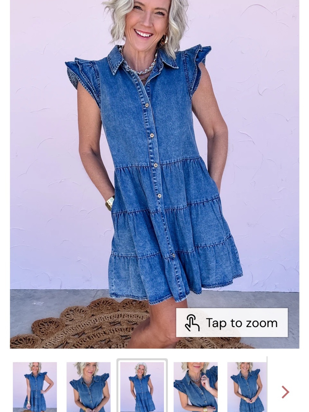 Sleeveless Tiered Denim Button-Down Dress - Blue